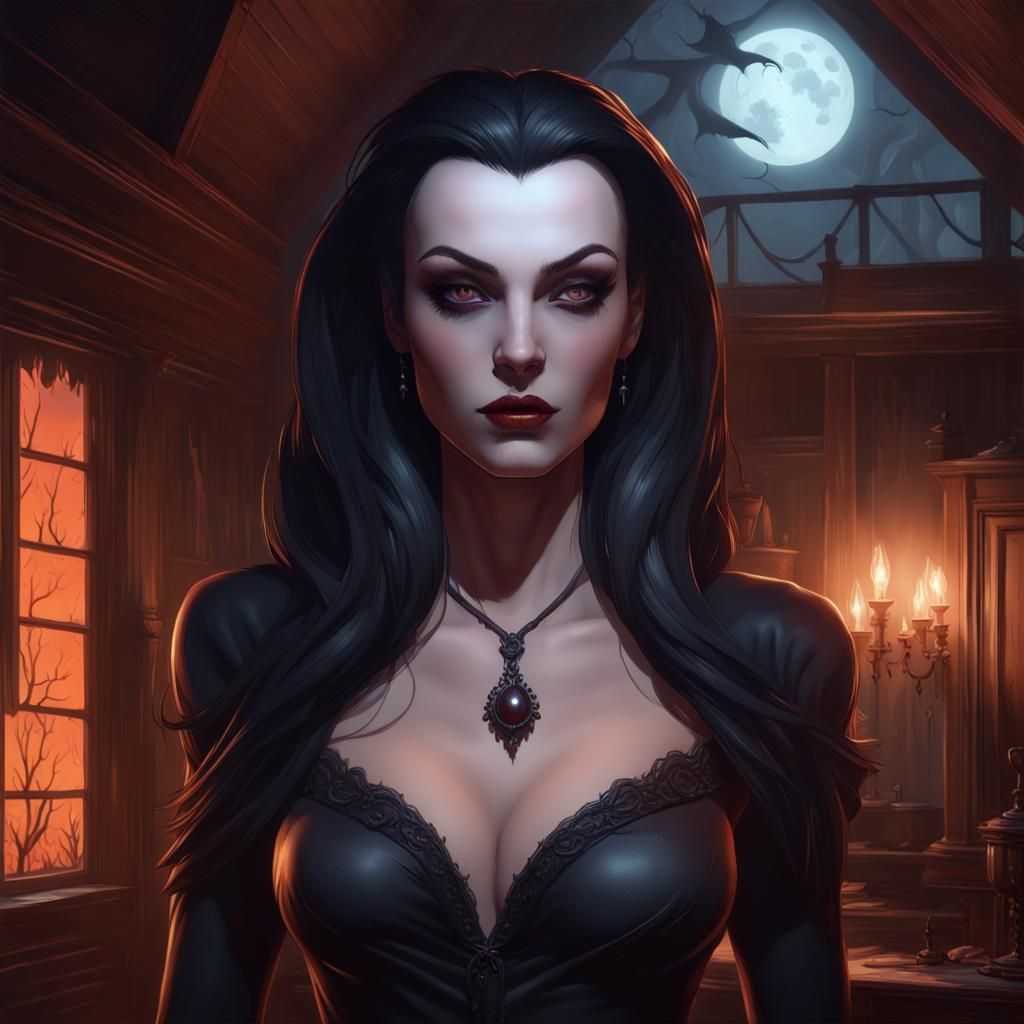 Vampira Portrait on Autumn Night, Digital Art