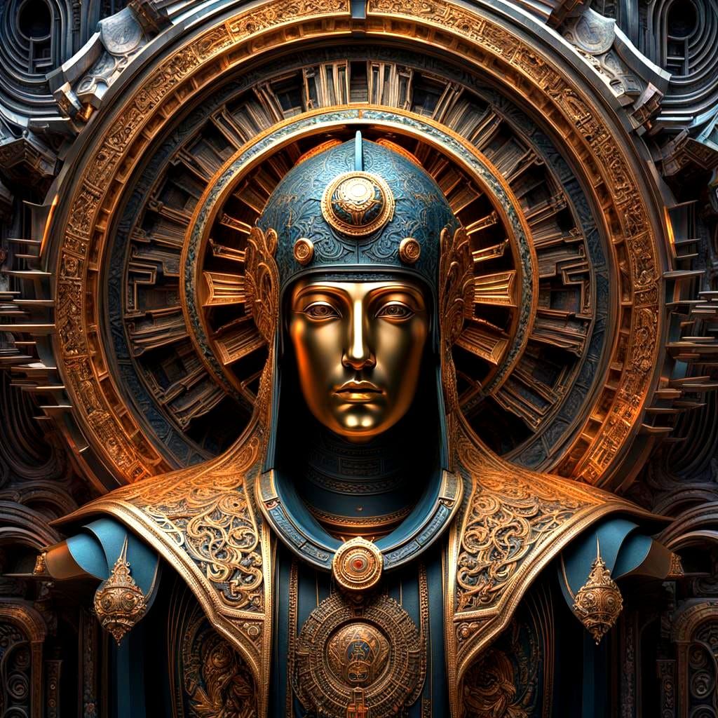 Futuristic Religious Iconography: AI God in 3D