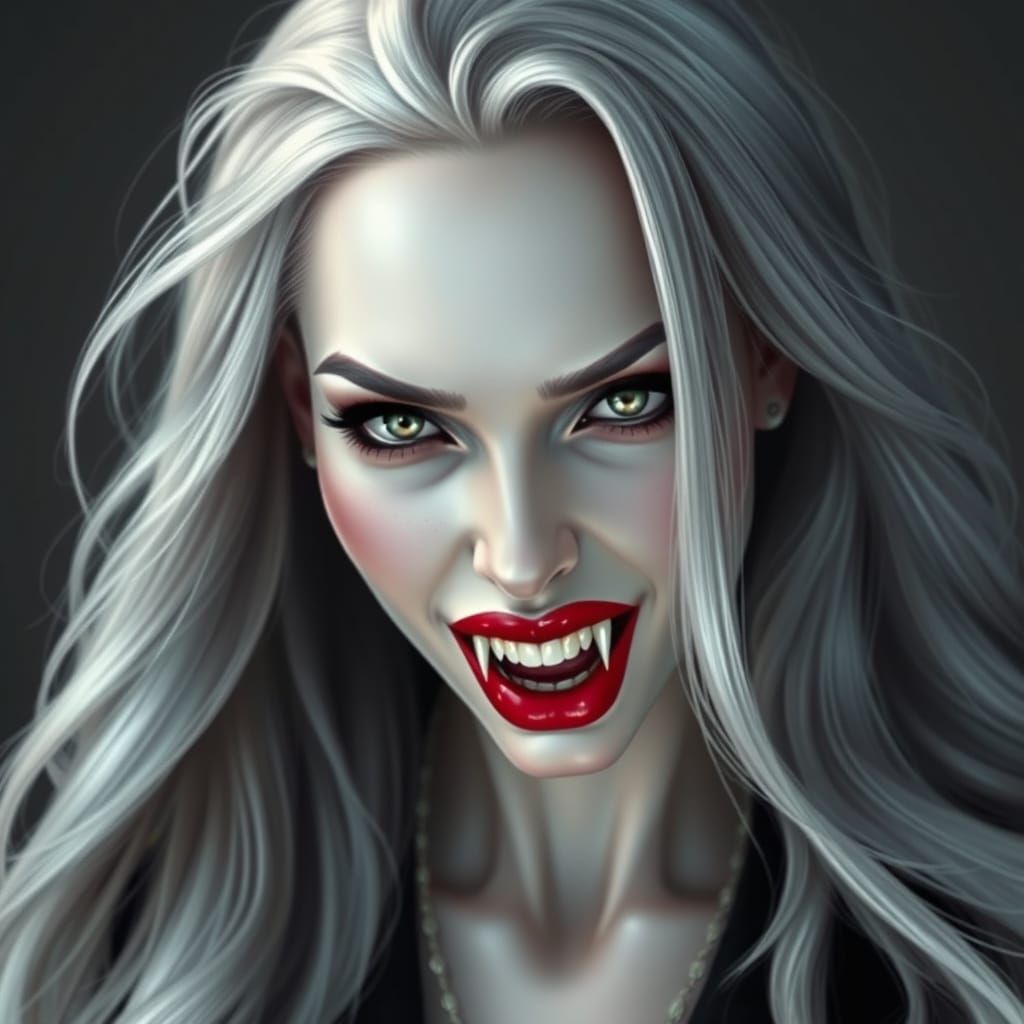 Beautiful Vampire Woman with Silver Hair