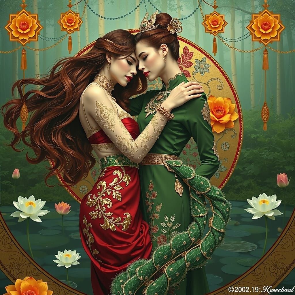 Elegant Figures in Gowns by Lily Pond