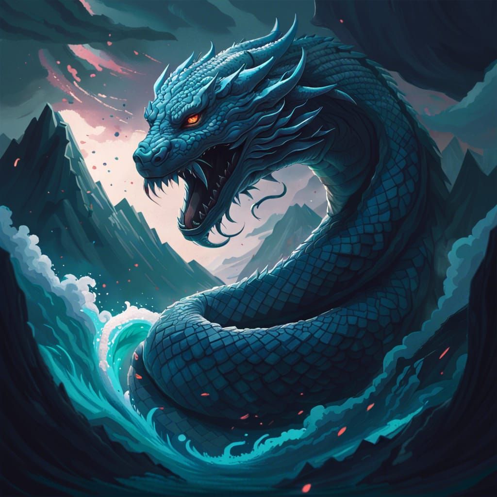 Jormungandr Enveloping the World: Digital Art Masterpiece