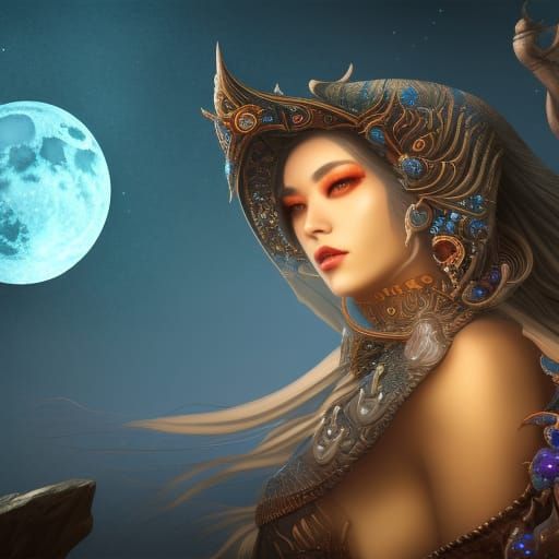 Detailed Moon Goddess Fantasy Concept Art