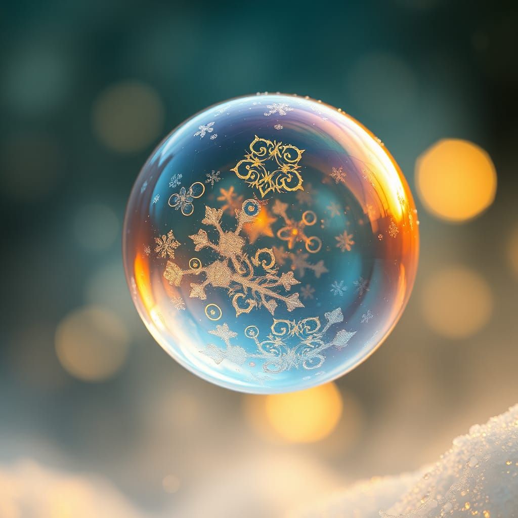 Frozen Soap Bubble with Ice Crystals