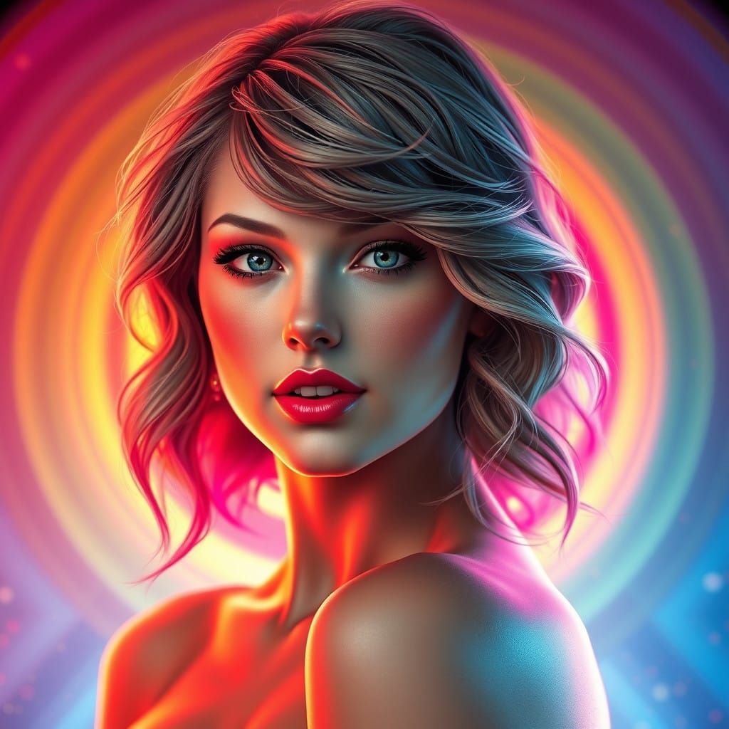 Radiant American Girl in Vibrant Rainbow Aura