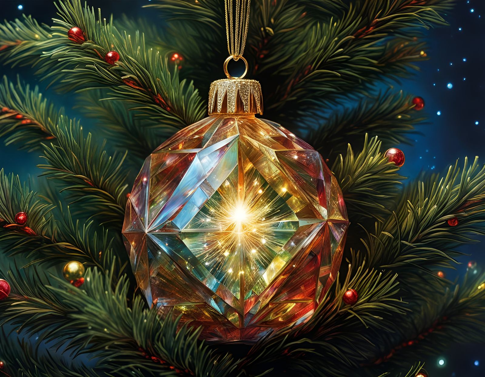 Fiber Optic Christmas Tree in Hyperrealistic Folk Art