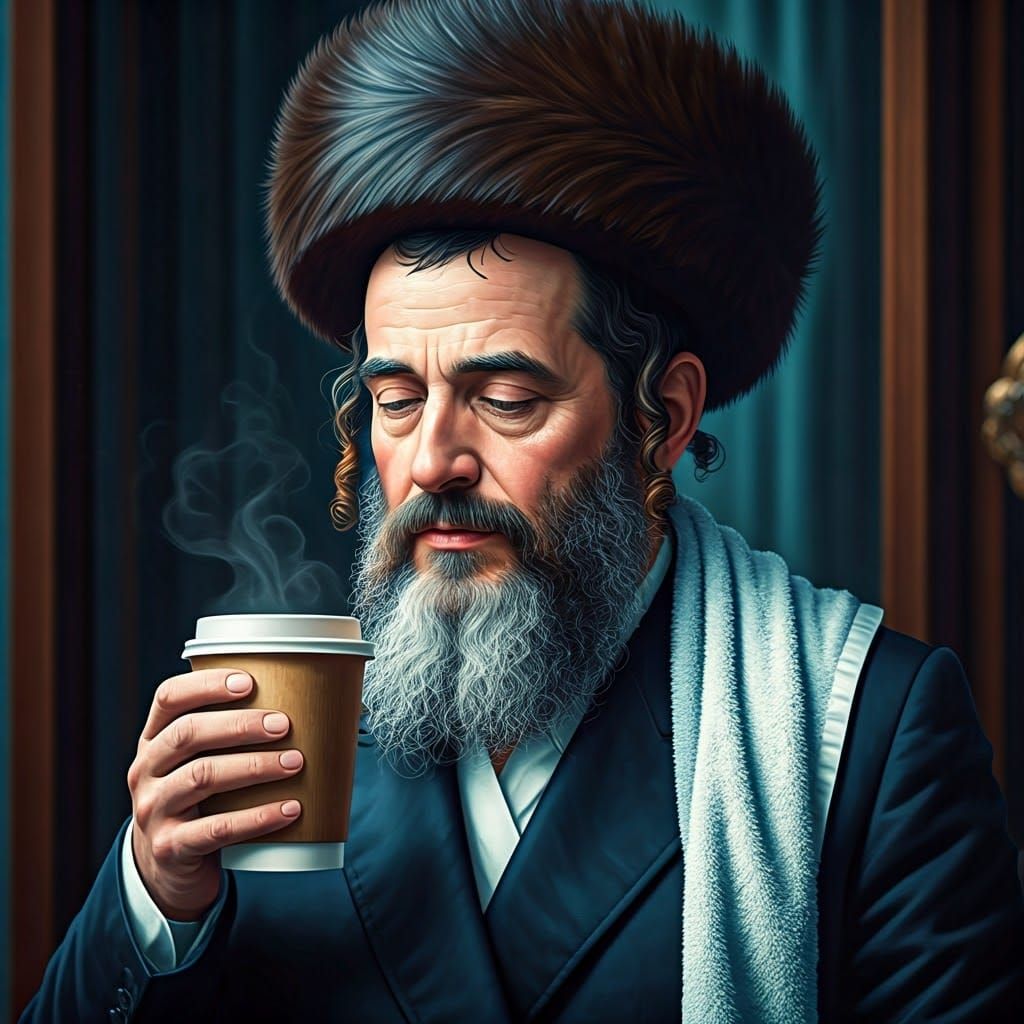 Hasidic Jew Enjoying Coffee, Anime Style