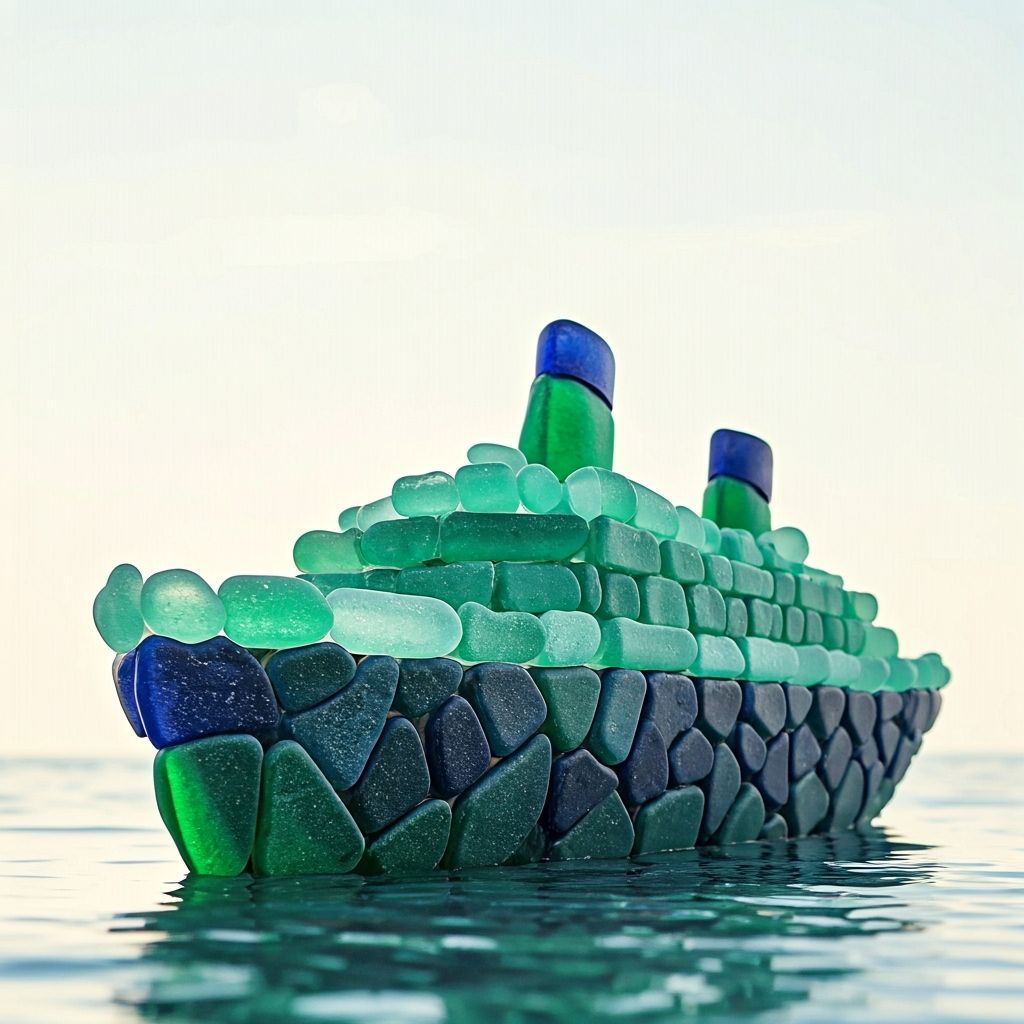 Titanic Made of Sea Glass in Watercolor Style