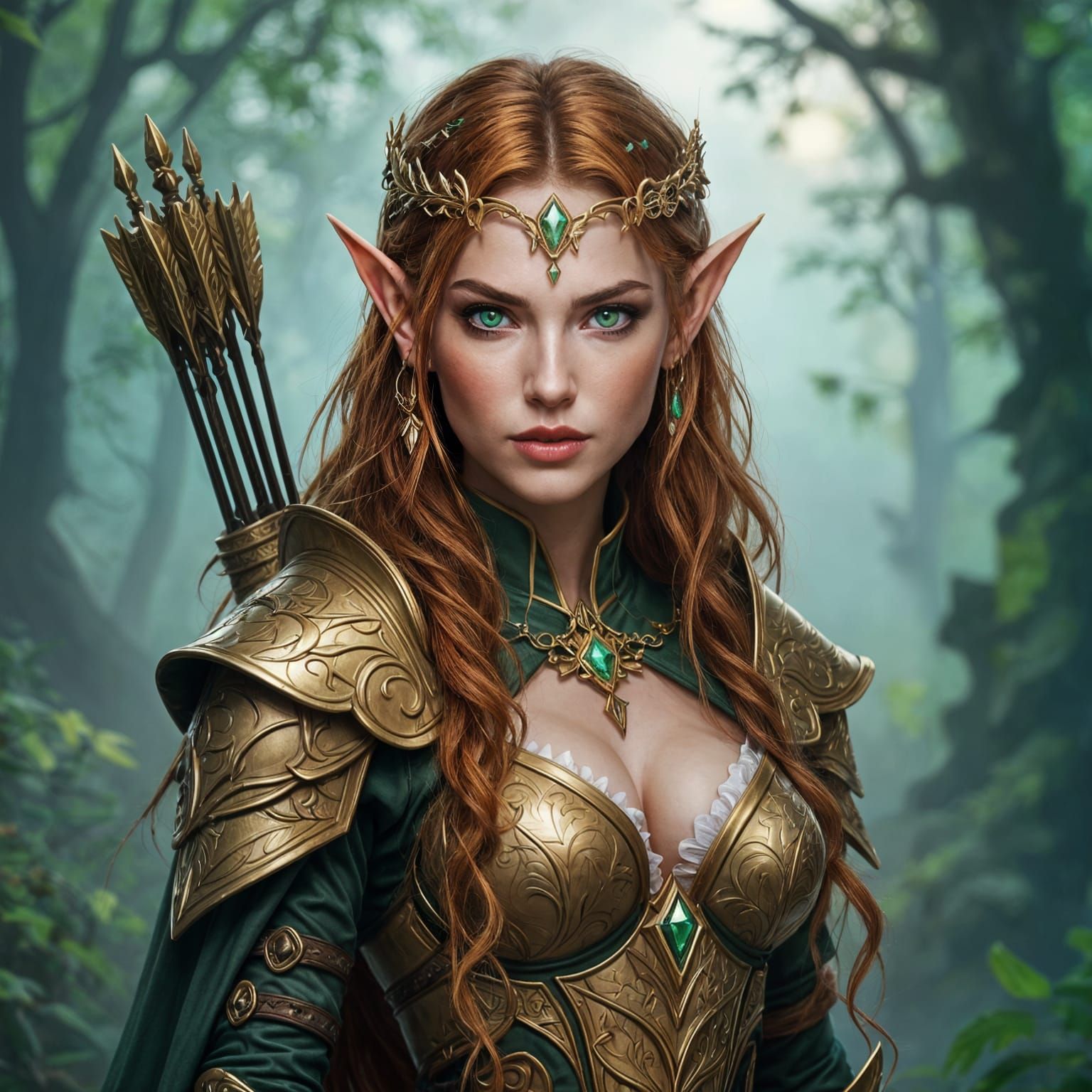 Fierce Female Wood Elf Warrior in Enchanted Forest