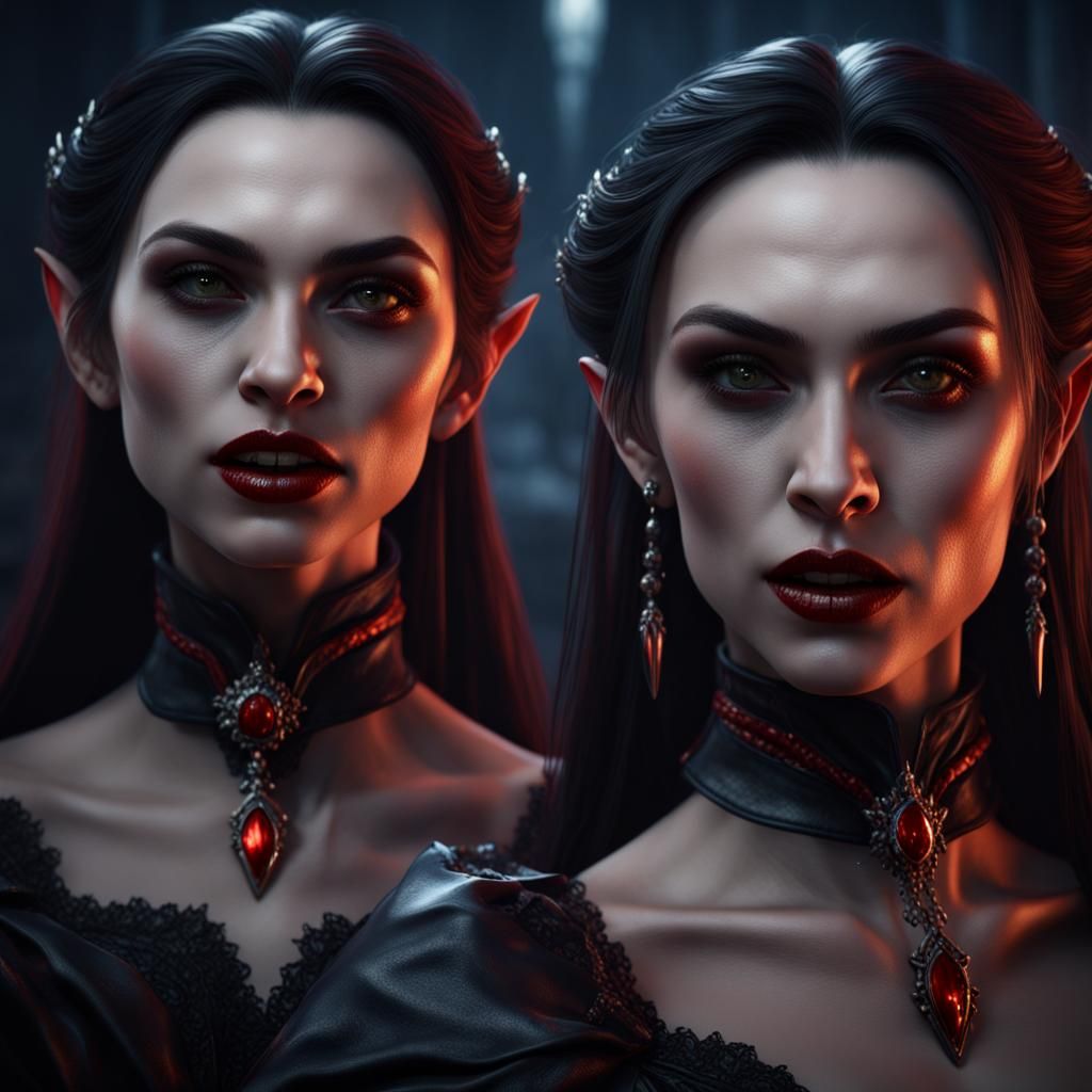 Beautiful Vampire Sisters in Detailed Digital Painting