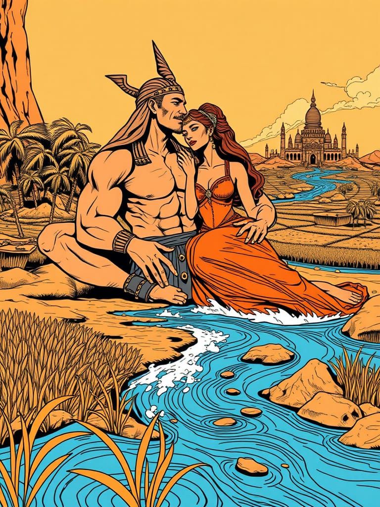 Gods of Ancient Mesopotamia in Epic Comic Style