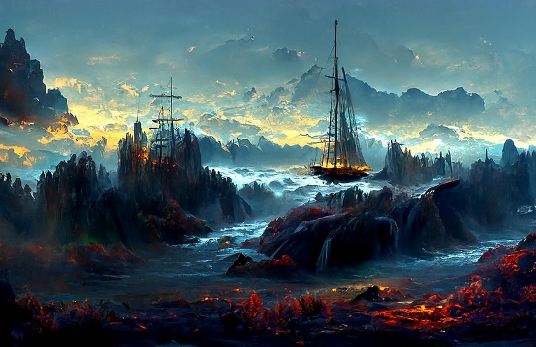 Haunted Ship on Dark Seas: Epic Painting