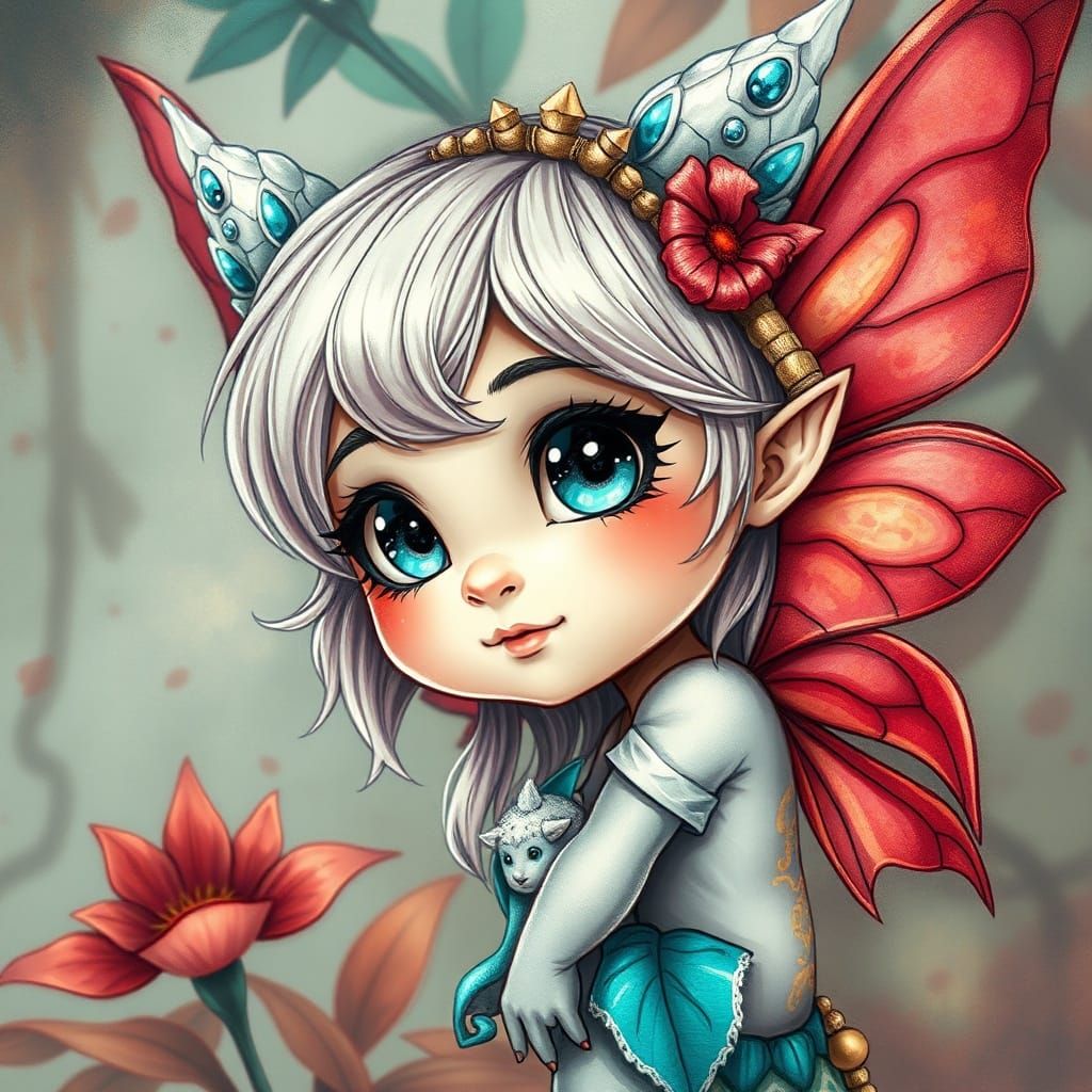 Cute Chibi Jungle Fairy Portrait in Anime Style