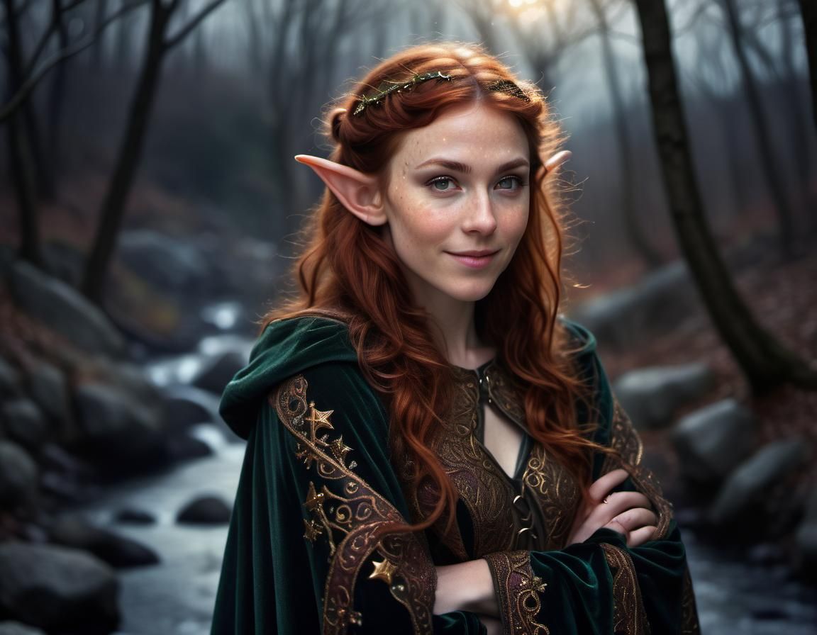 Elf Woman in Winter Forest, Renaissance Style