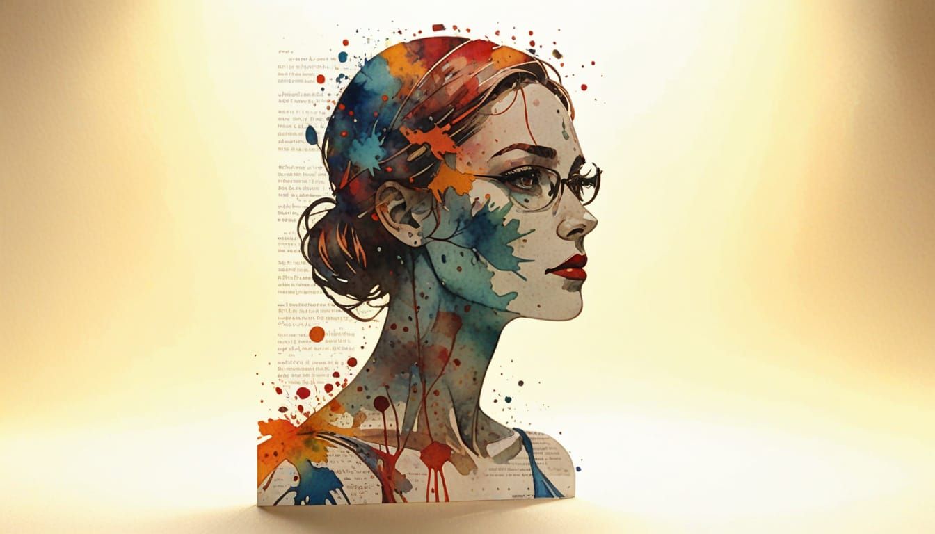 2.5D Comic Papercut Woman in Forest Landscape