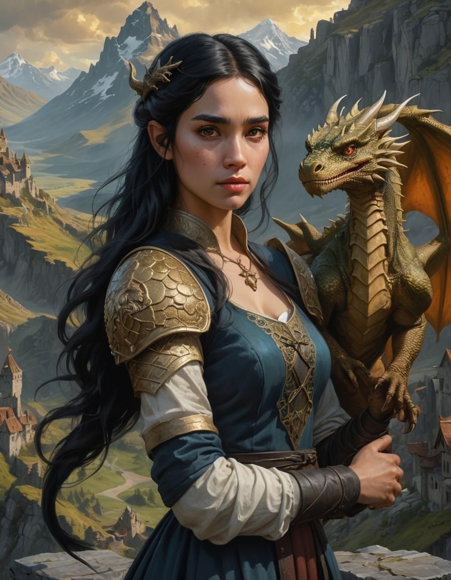 Girl with Dragon Perch: Hyperrealistic Fantasy Art