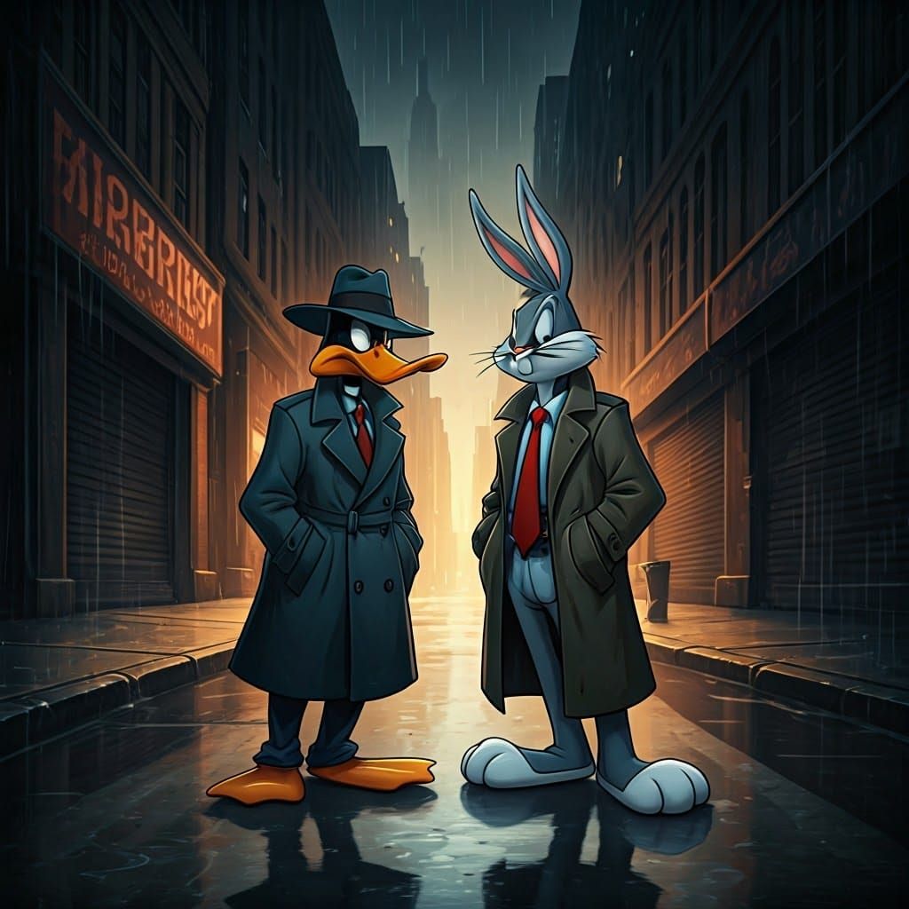 Bugs & Daffy Noir Detectives in Gritty Metropolis