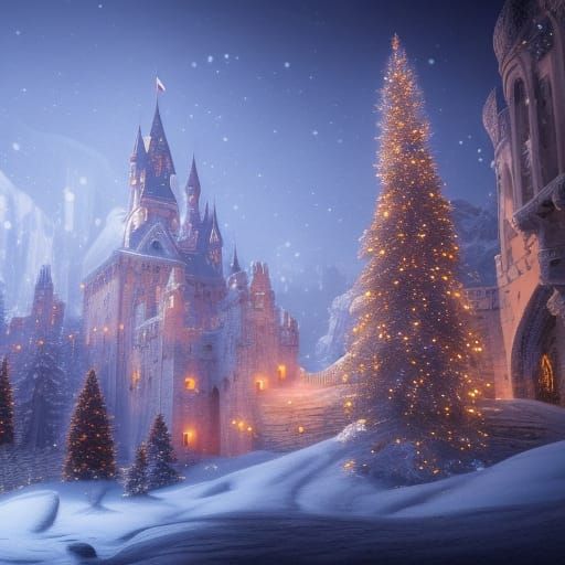Festive Christmas Castle in Winter Wonderland