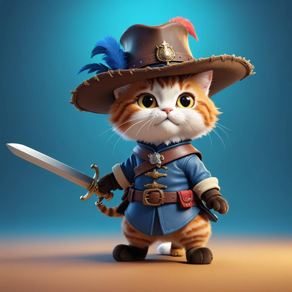 Cute Fluffy Cat Musketeer in Vibrant 4K Concept Art