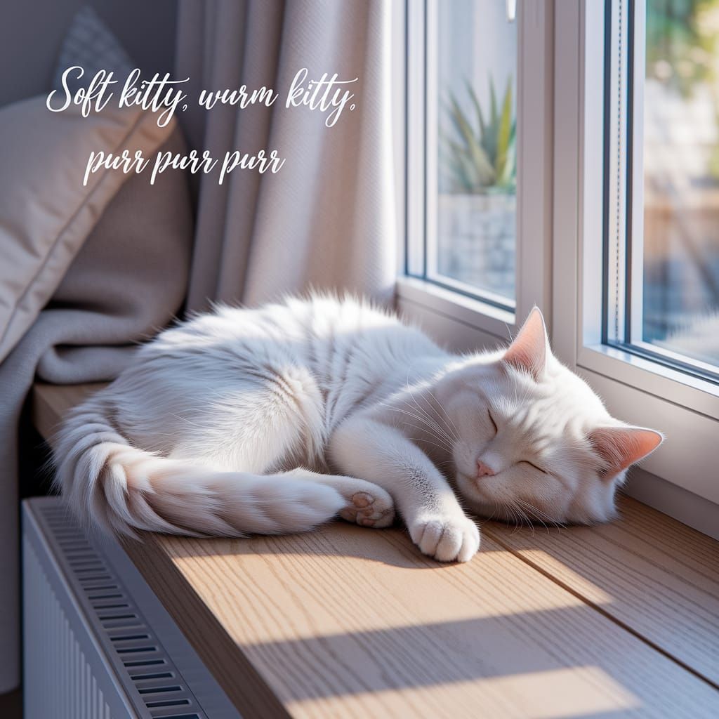 Elegant Watercolor Cat Sleeping on Sunlit Windowsill