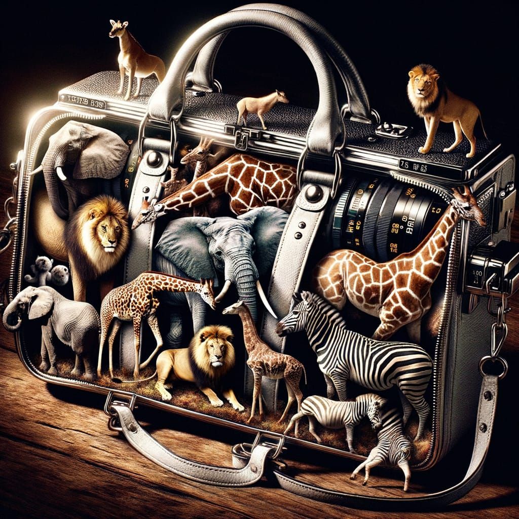 Zoo Animals Coexisting in Handbag, 35mm Film Photo