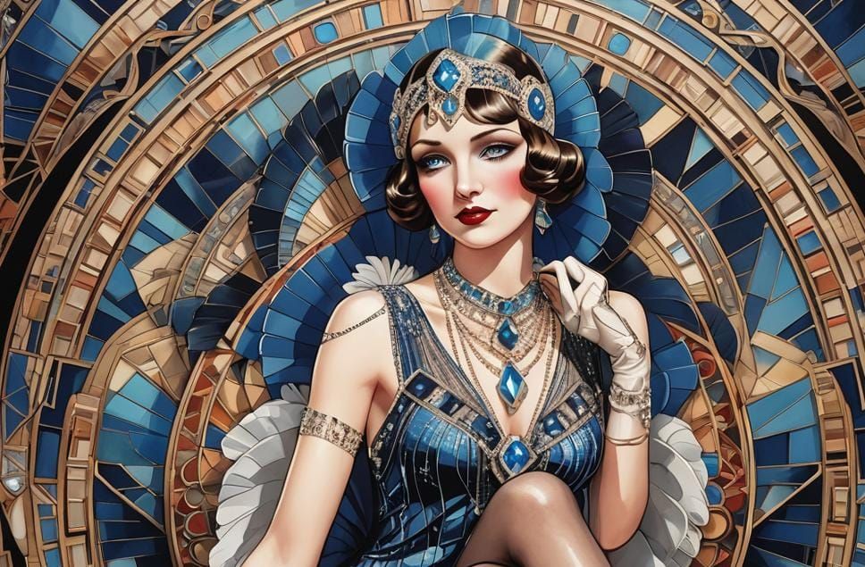 Art Deco Burlesque Woman in Flapper Dress Illustration