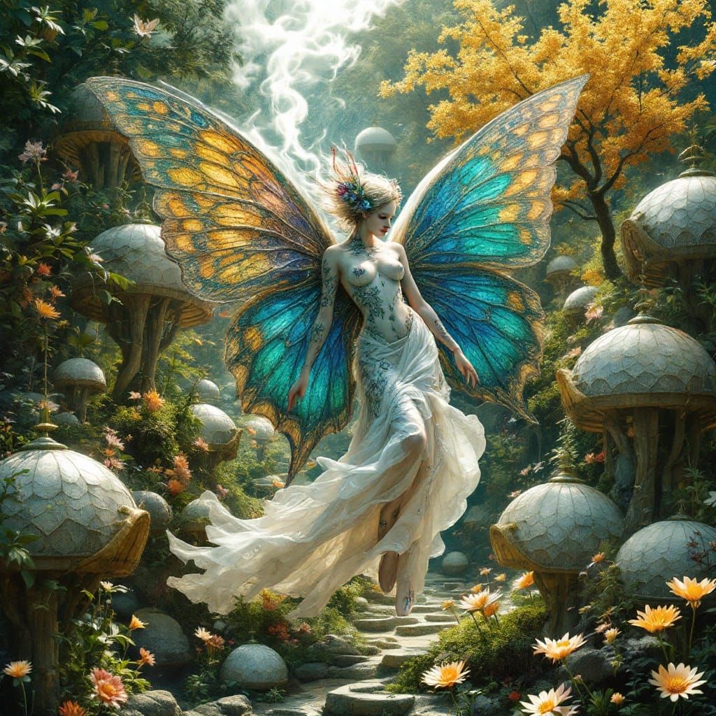Angel in Fairy Forest with Intricate Body Art