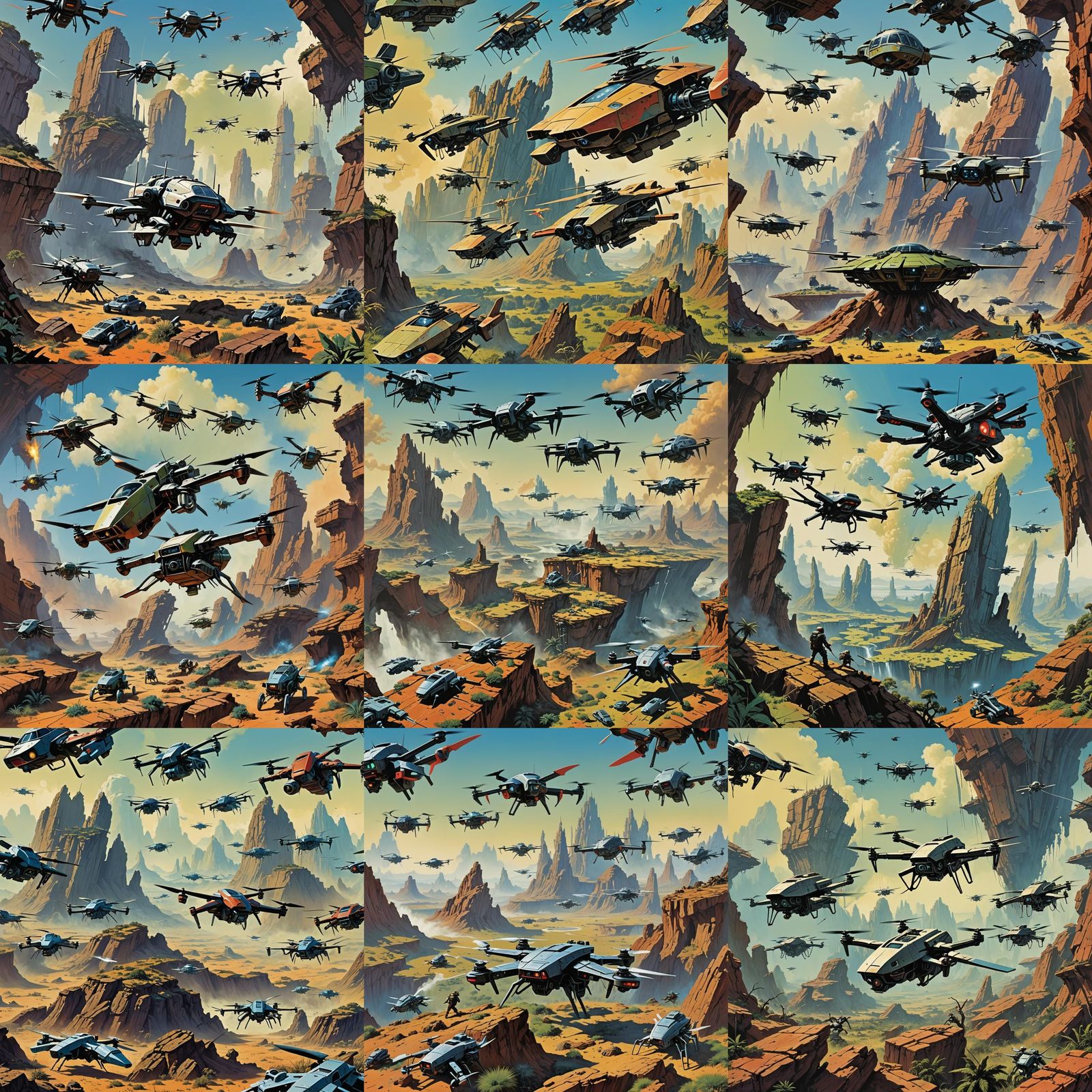 Roger Dean Style Quadcopter Warfare Album Art