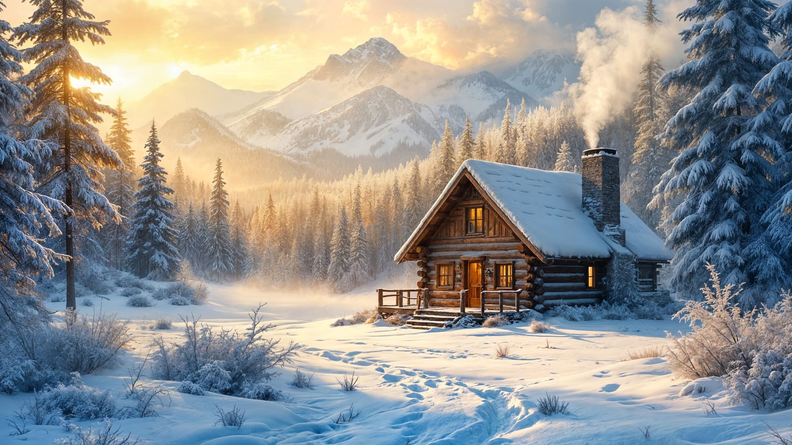 Cozy Winter Cabin in a Snowy Valley