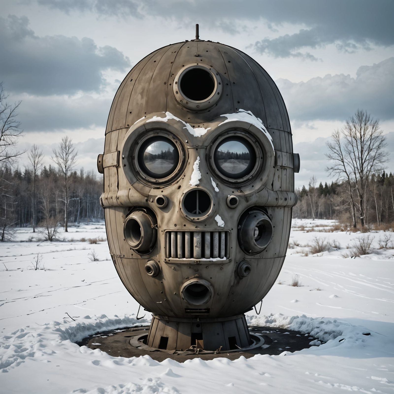 Post-apocalyptic Outpost in a Worn Nuclear Bomb