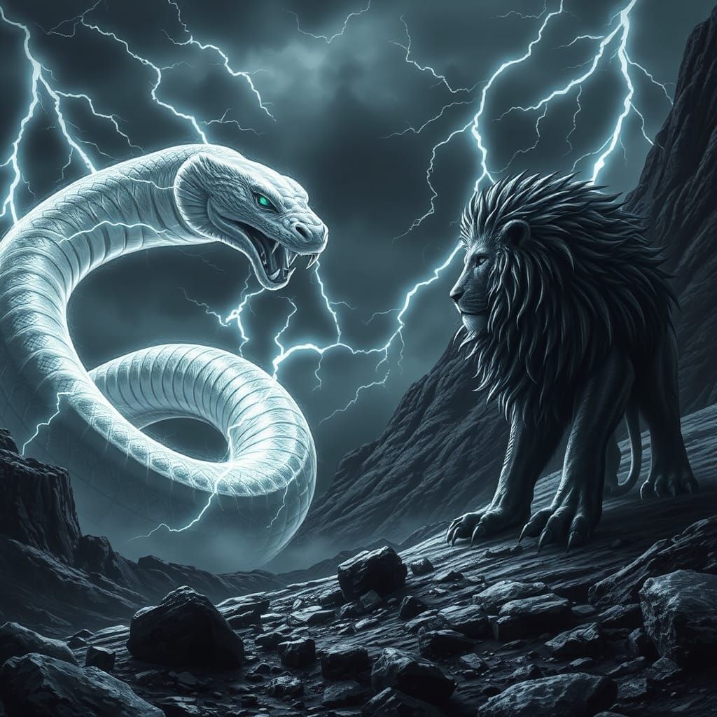 Epic Showdown: Crystalline Snake vs Shadow Lion