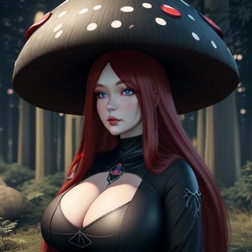 Kawaii Mushroom Woman in Magic Forest, 3D Render