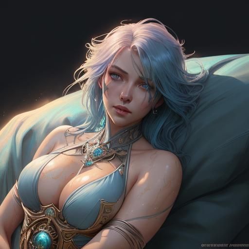 Cute Girl with Blue Hair, Detailed Portrait