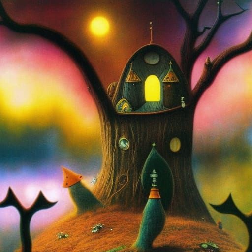 Forest Gnomes in Ornamental Eldritch Landscape