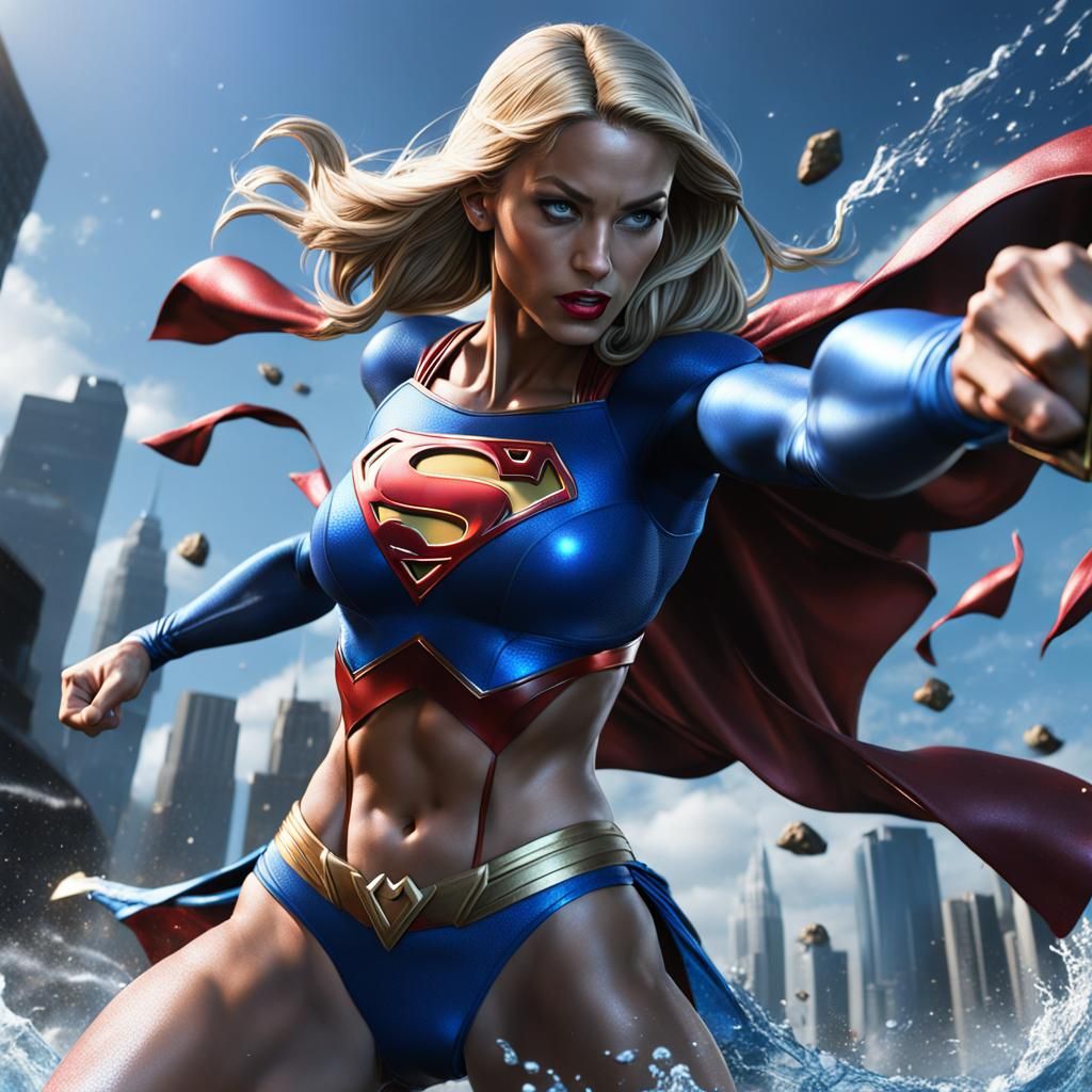 Supergirl Bikini Fight: Detailed Matte Painting