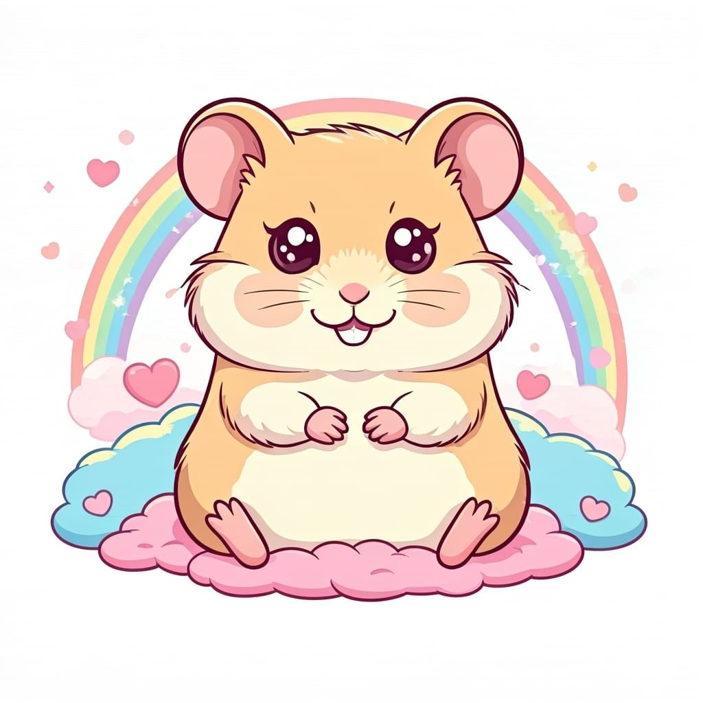 Kawaii Hamster on Pastel Cloud, Pop Art Style
