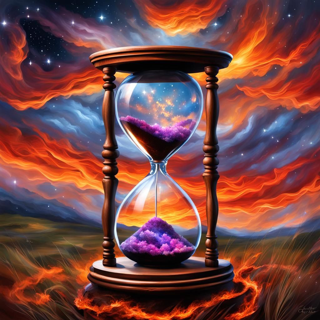 Hourglass in Firestorm with Cosmos Clouds