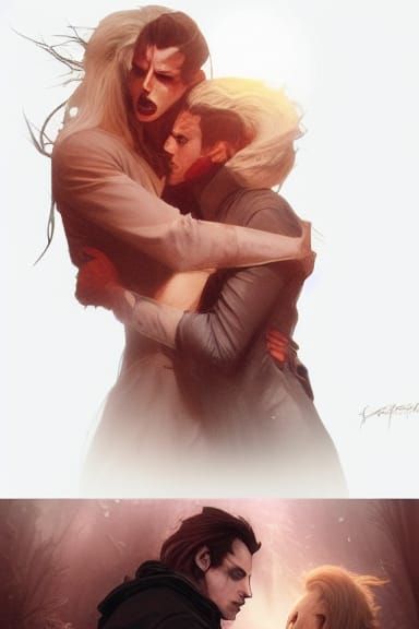Gay Vampire Lovers Portrait in Hyperdetailed Style