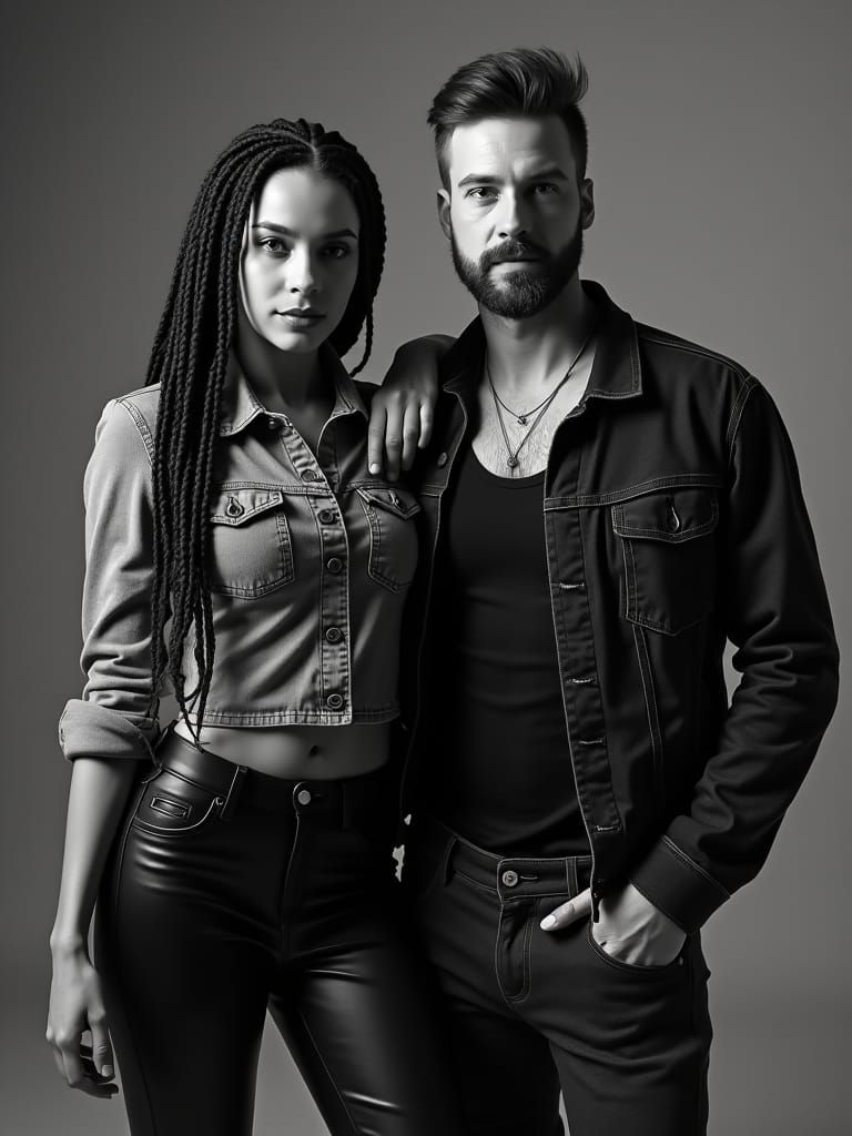 High-Contrast Portrait of Confident Duo in Black and White