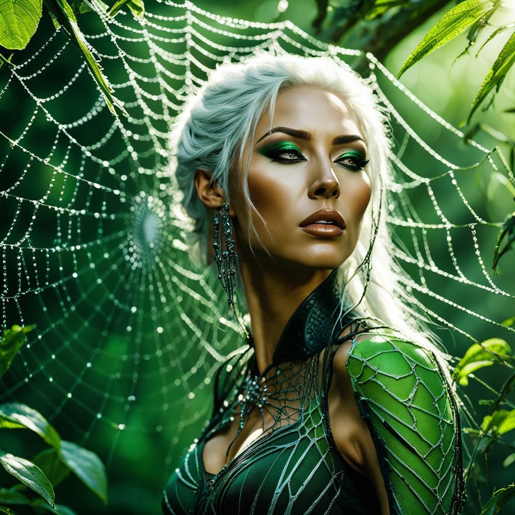 Green Lynx Spider Weaving Web, Hyperrealistic