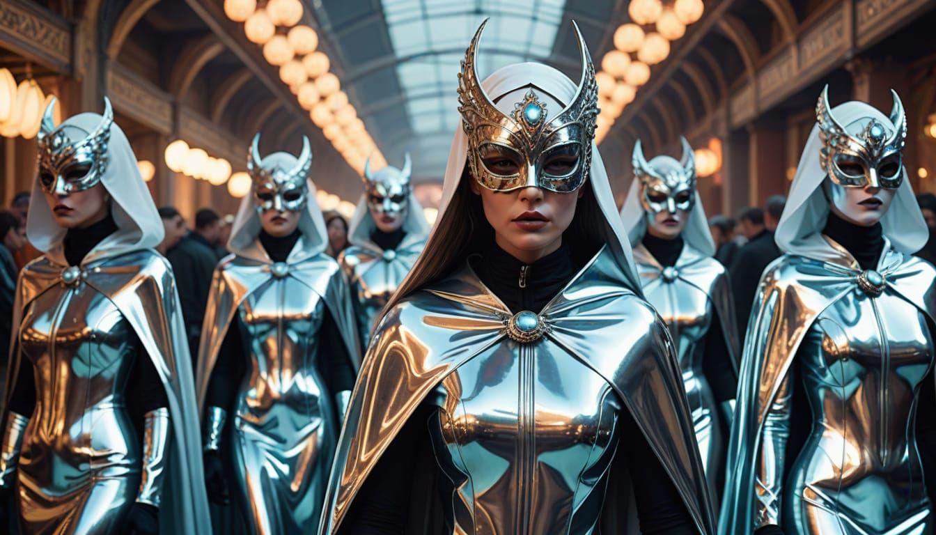 Futuristic Chrome Latex Festival in Ethereal Light