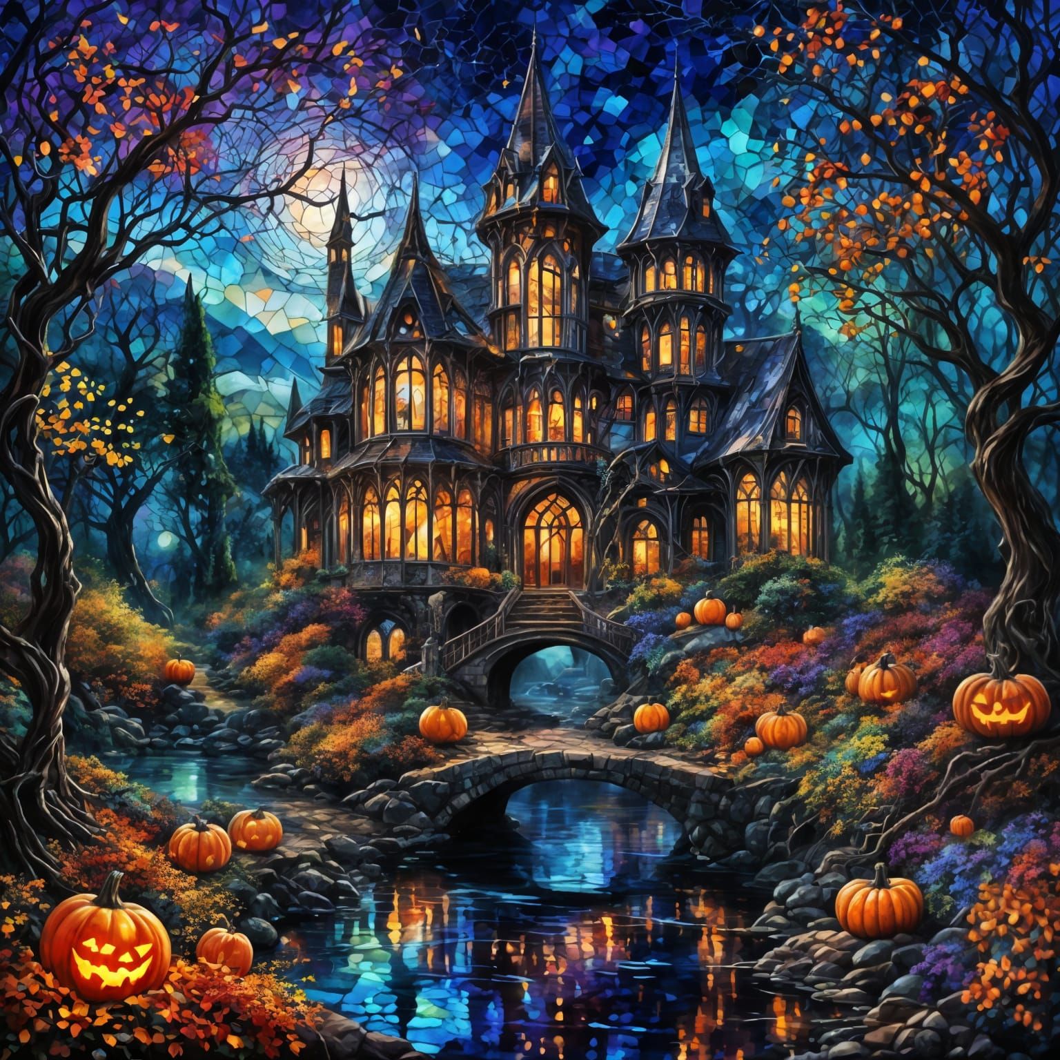 Halloween Rose Stained Glass Portrait