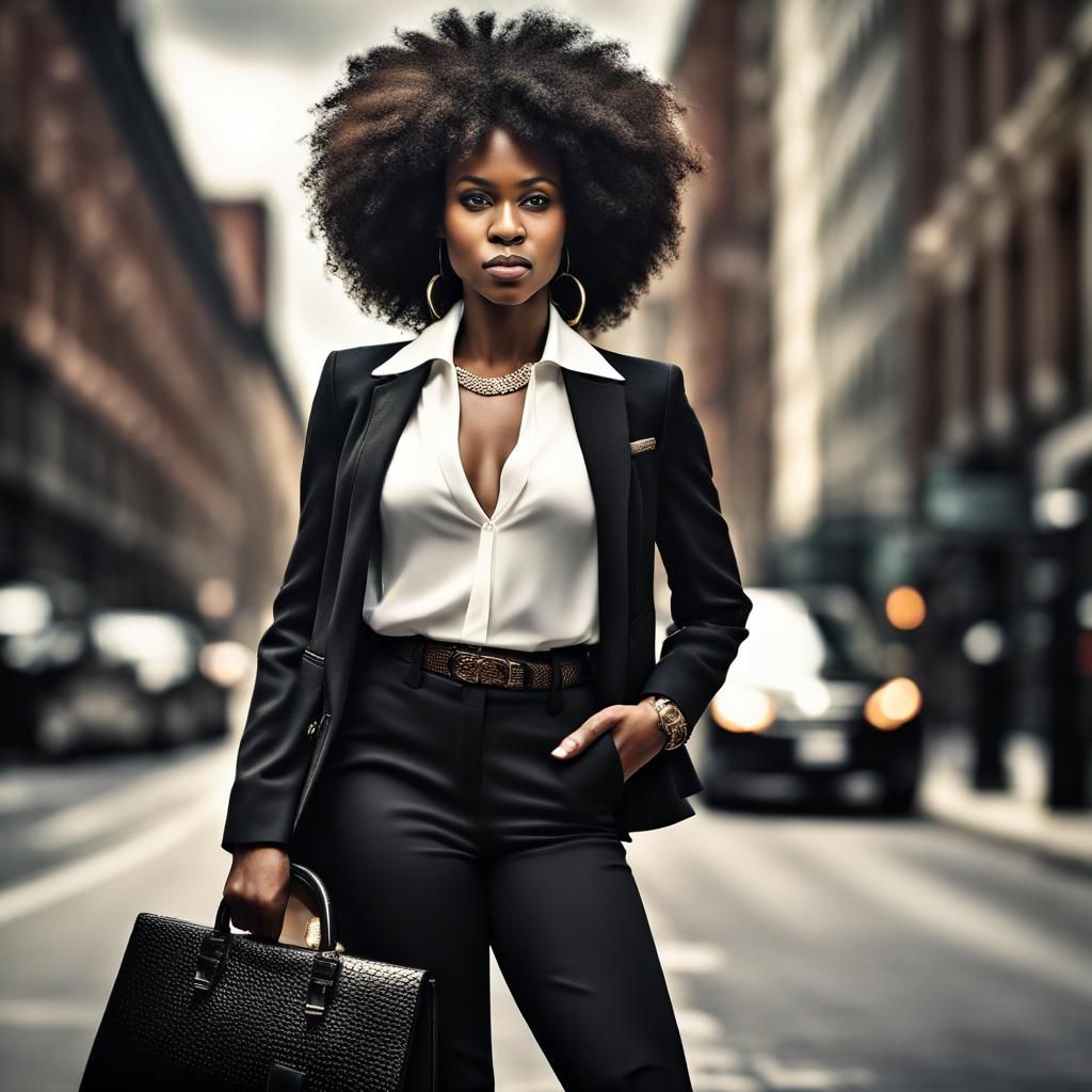 Hyperrealistic Image of Businesswoman in City
