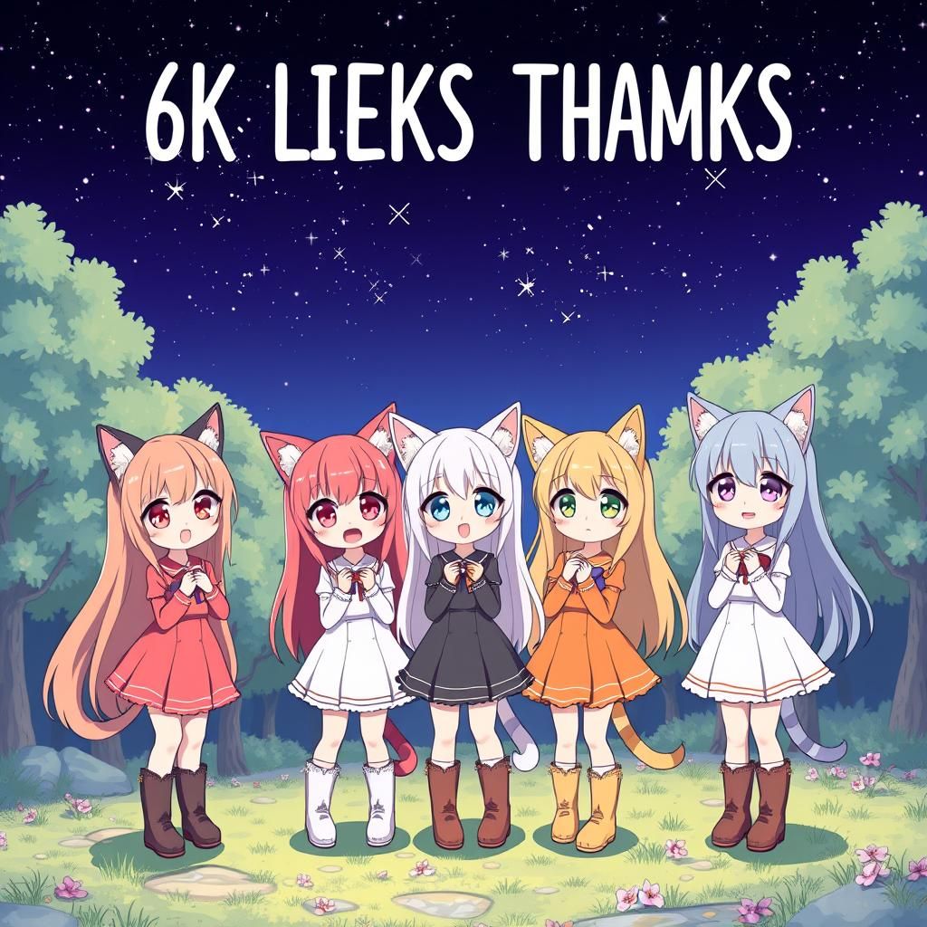 Anime Catgirls Celebrate 6K Likes in Nature Park