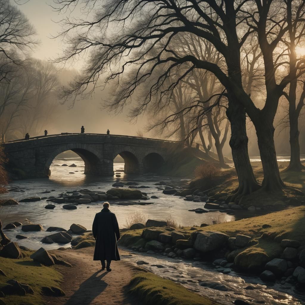 Solitary Man by River in Dramatic Digital Painting