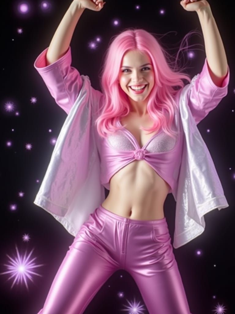 Vibrant Woman Dances in Neon Paradise