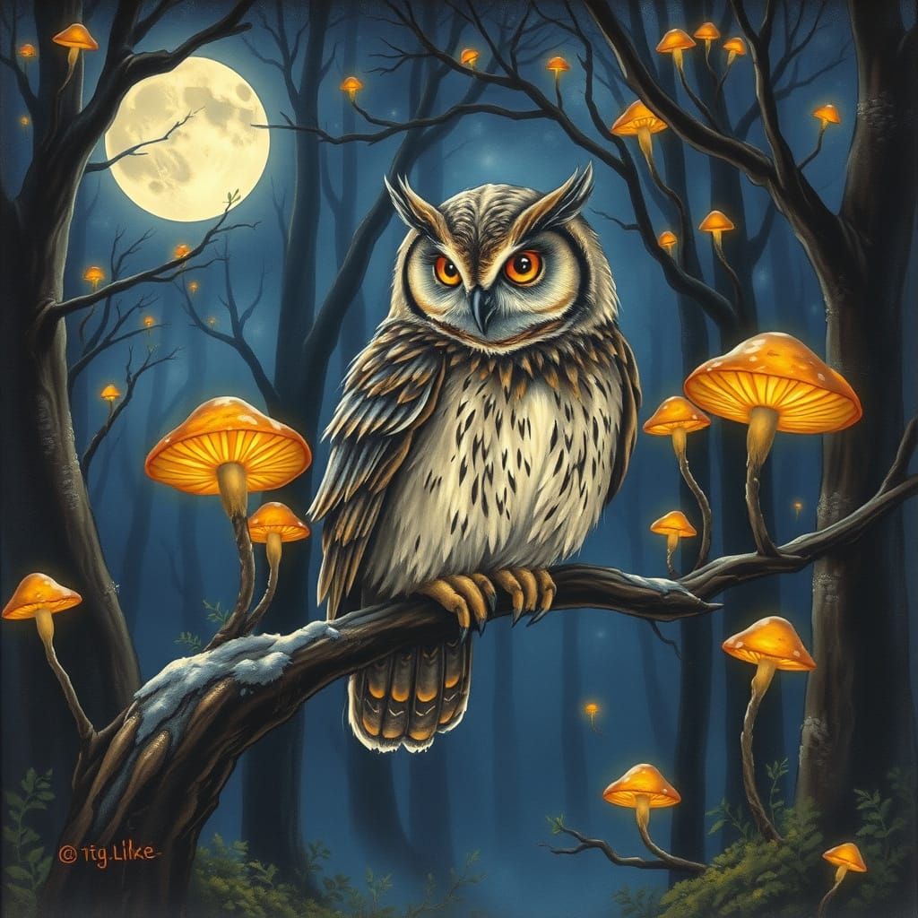 Moonlit Owl Wisdom in Painterly Style