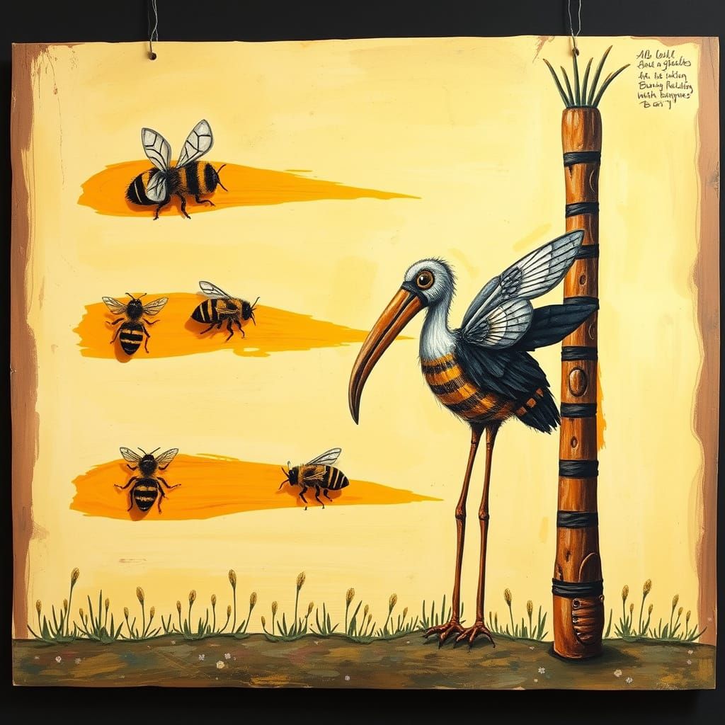 Whimsical Puppet in Hundertwasser Style with Bee Motifs