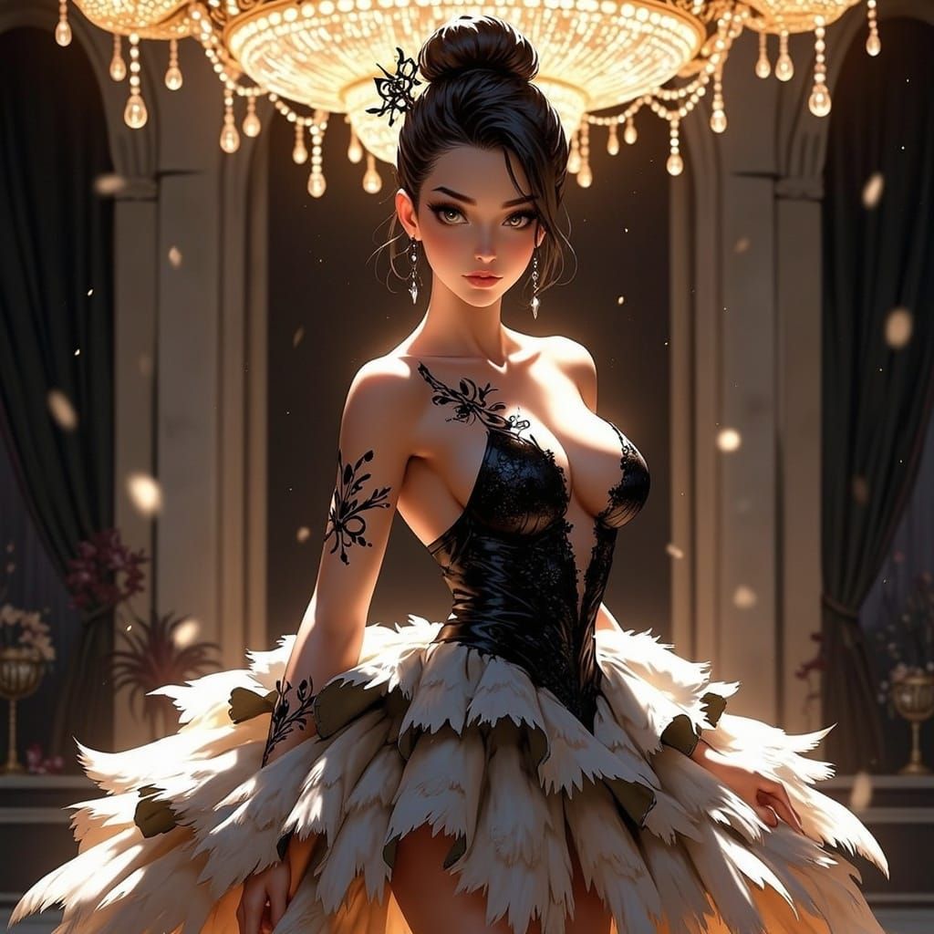 Elegant Swan Ballerina in Anime Style