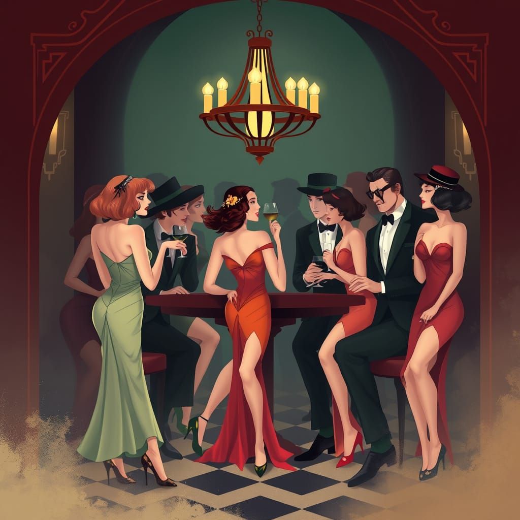 Flapper Girls and Gentlemen in Art Nouveau Style
