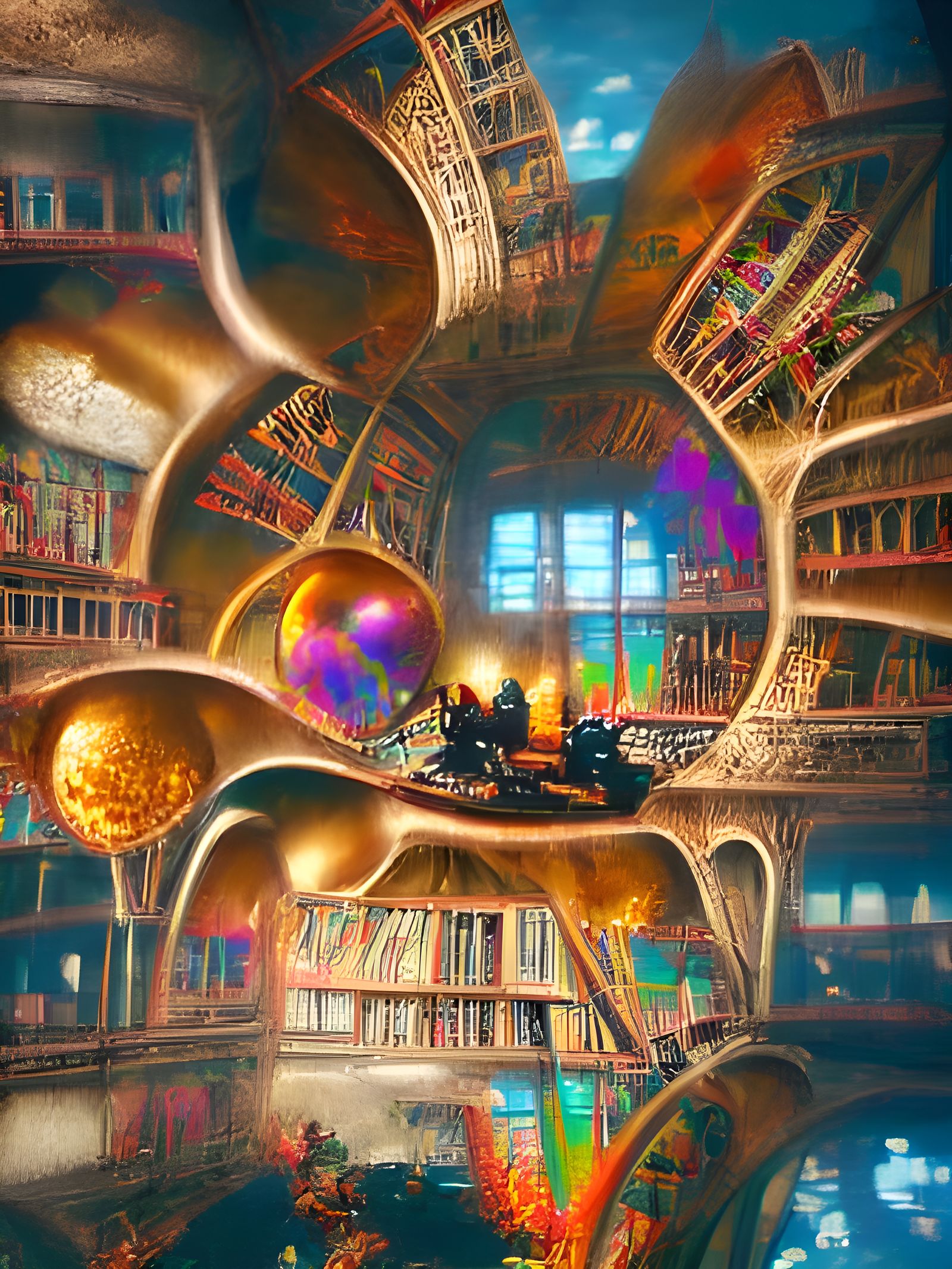 Hyperrealistic Steampunk Library at Universe's End